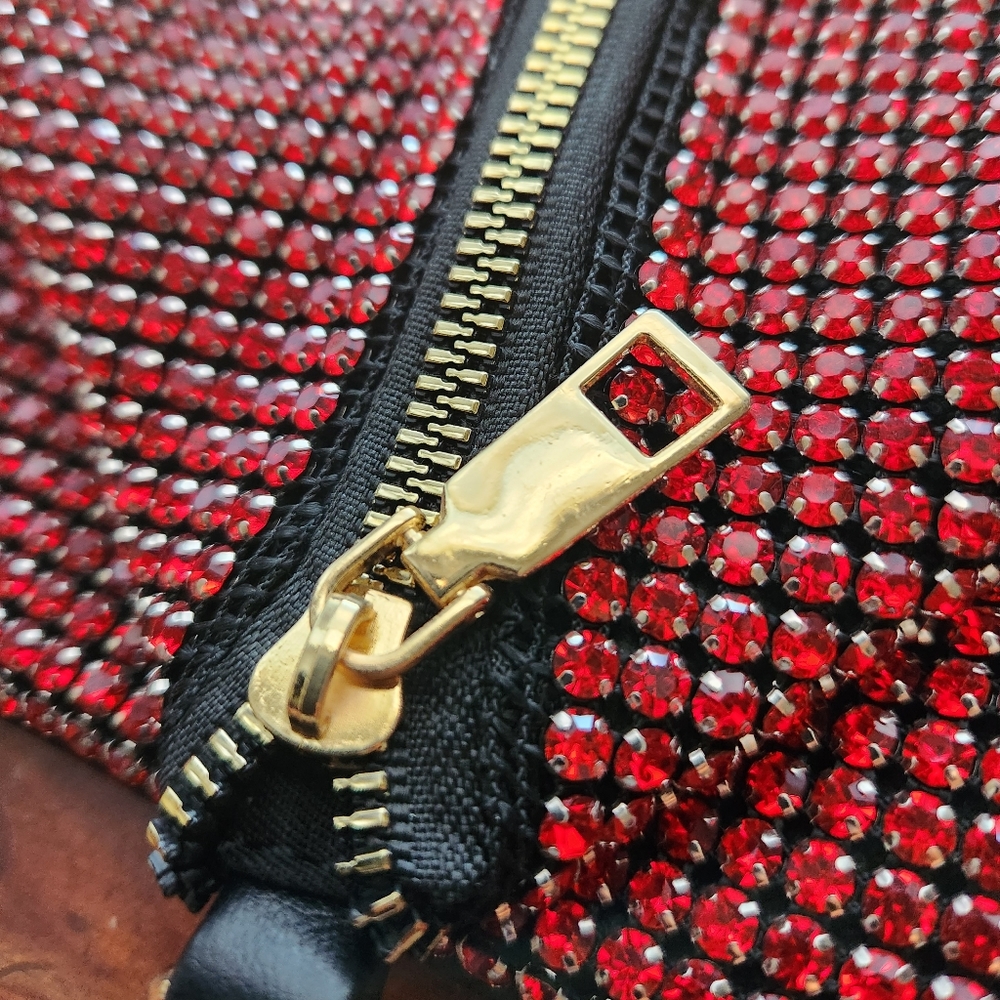 Triangular Red Rhinestone Evening Bag with Zipper - Picture 7 of 16